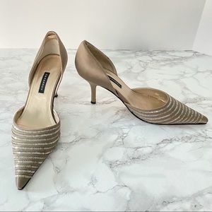 Taupe Satin Sequin Heels Sz 8 - EUC